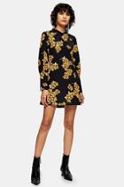 Topshop Black Flower Print Mini Dress