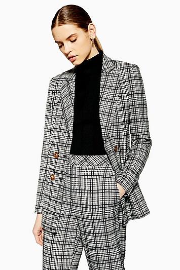 Topshop Black And White Check Blazer