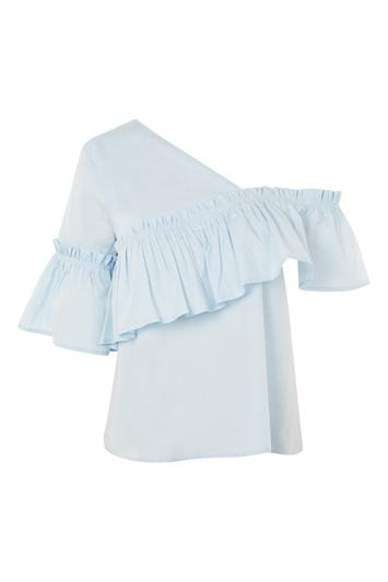 Topshop Poplin Puff Short Sleeve Top