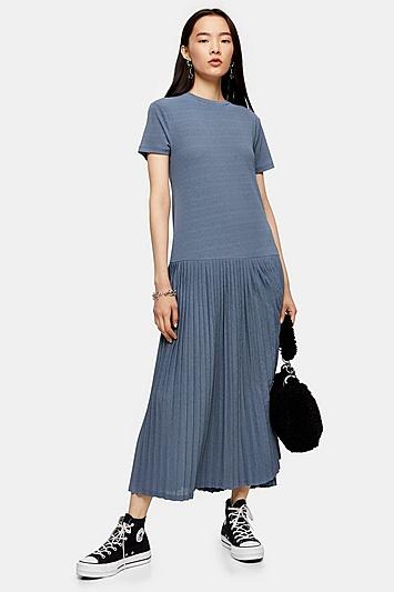 Topshop Pleat Mesh Midi Dress
