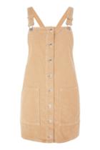 Topshop Petite Sand Cord Button Pinafore Dress