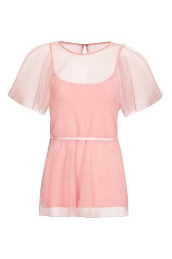 Topshop Spot Mesh Belted Batwing Top