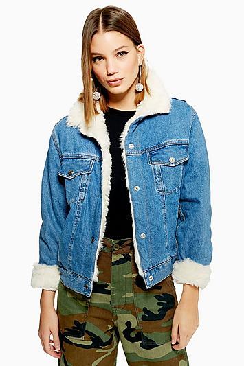 Topshop Faux Fur Lined Denim Jacket