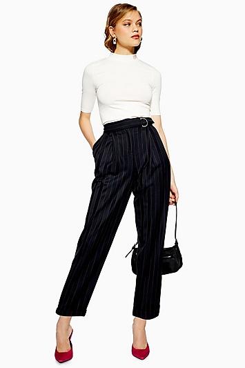 Topshop Pinstripe D-ring Trousers