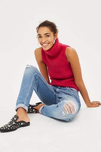 Topshop Tall Mid Blue Ripped Lucas Jeans