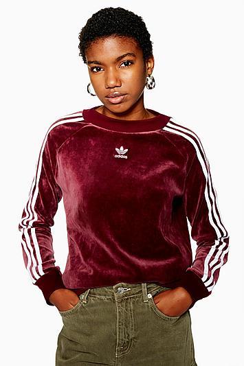 Topshop Velour Three Stripe Sweatshirt By Adidas