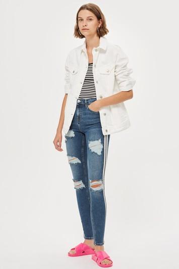 Topshop Mid Blue Side Stripe Jeans