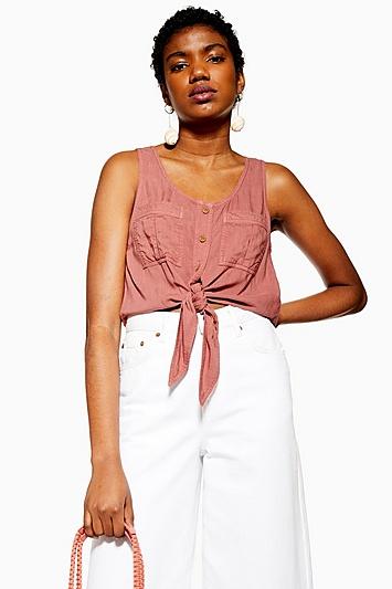 Topshop Sleeveless Knot Front Crop Top