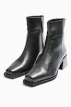 Topshop Mystic Leather Black Square Toe Boots
