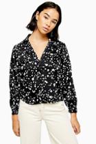Topshop Petite Black And White Dalmatian Print Revere Shirt