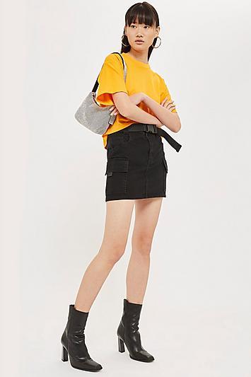 Topshop Clip Belted Denim Skirt