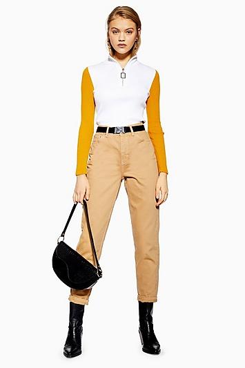 Topshop Sand Utility Mom Jeans