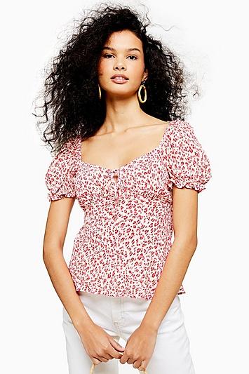 Topshop Palermo Leopard Print Tie Front Blouse