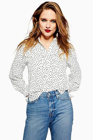 Topshop Heart Print Long Sleeve Shirt