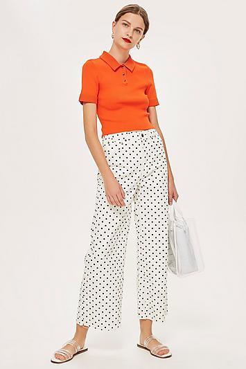 Topshop Moto Polka Dot Cropped Wide Jeans