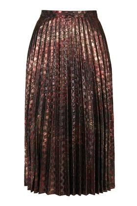 Topshop Brocade Pleat Midi Skirt