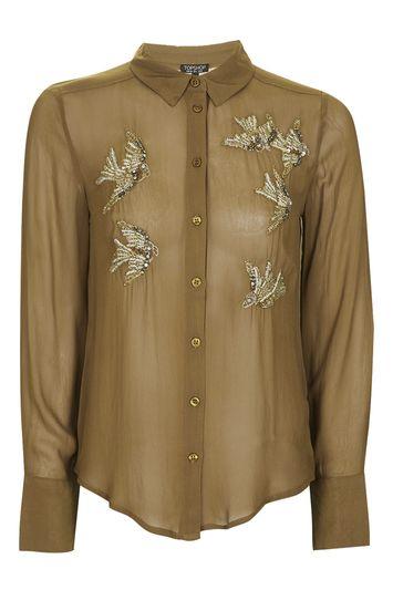 Topshop Petite Embellished Swallow Shirt