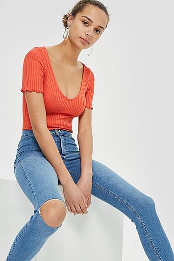 Topshop Moto Mid Blue 1 Knee Ripped Joni Jeans