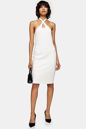 Topshop Ivory Cross Halter Neck Midi Dress