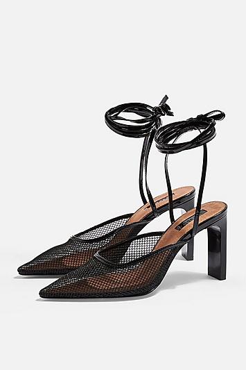 Topshop Greta Black Lace Up Mesh Mules