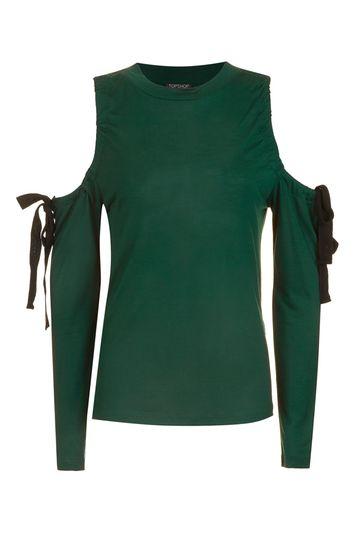Topshop Ruched Tie Cold Shoulder Top