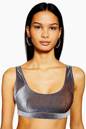Topshop Navy Velour Bikini Crop Top