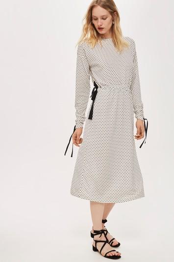 Topshop *ruched Sleeve Polka Dot Dress By Boutique