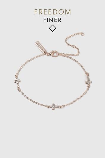 Topshop Fine Cross Detail Rose Gold Bracelet