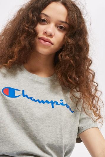 Topshop Grey Marl Logo T-shirt By Champion
