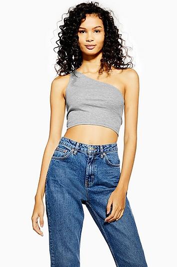 Topshop One Shoulder Ribbed Crop Top