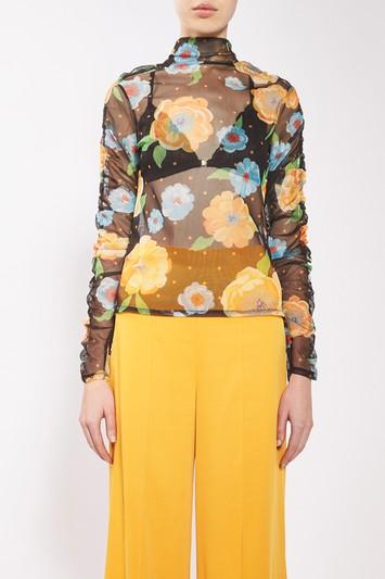 Topshop Printed Mesh Roll Neck Top By Boutique