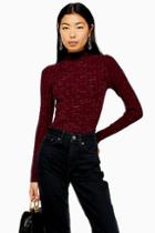 Topshop Plum Knitted Marl Funnel Neck Top