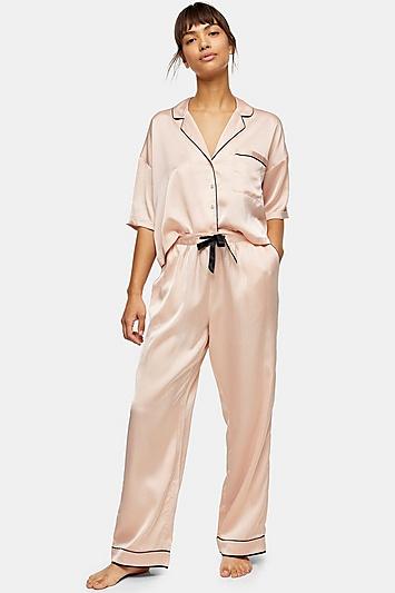 Topshop Blush Pink Hammered Satin Pyjama Trousers