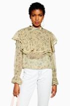 Topshop Ditsy Floral Yoke Frilly Top