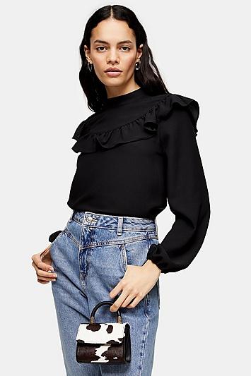 Topshop Plain Frill Blouse With Yoke