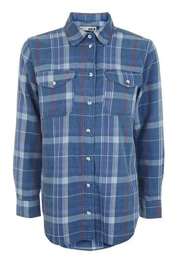 Topshop Moto Navy Heavy Check Shirt