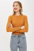 Topshop Ribbed Button Sleeve Top