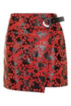 Topshop Red Blossom Eyelet Leather Skirt