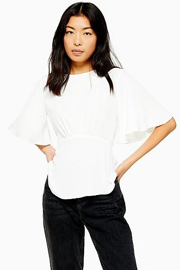 Topshop Austin Plain White Angel Sleeve Blouse