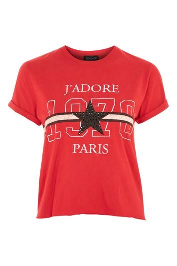 Topshop 'j'adore' Stud Crop T-shirt