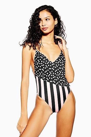 Topshop Spot And Stripe Print Swimsuit
