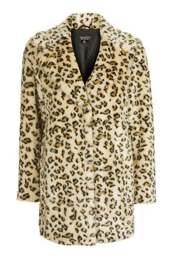 Topshop Casual Leopard Faux Fur Coat