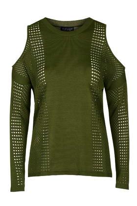 Topshop Pointelle Mesh Cold Shoulder Jumper