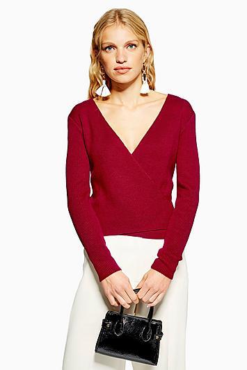 Topshop Ballet Wrap Jumper With Cashmere
