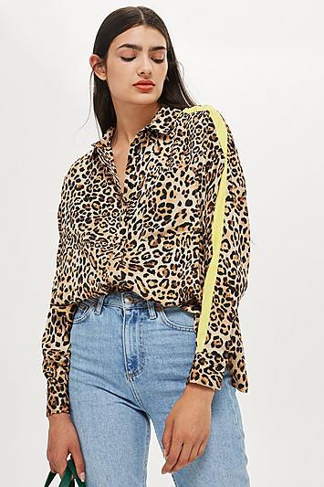 Topshop Animal Print Side Striped Shirt