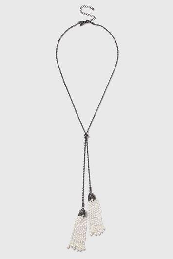 Topshop Pearl Tassel Lariat Necklace