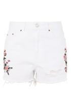 Topshop Moto Embroidered Ripped Mom Shorts