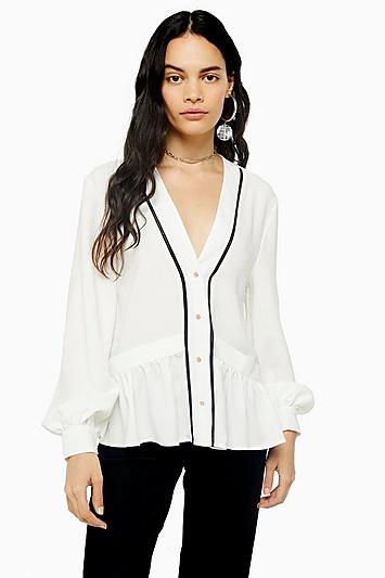 Topshop Plain Ivory Ladder Trim Blouse