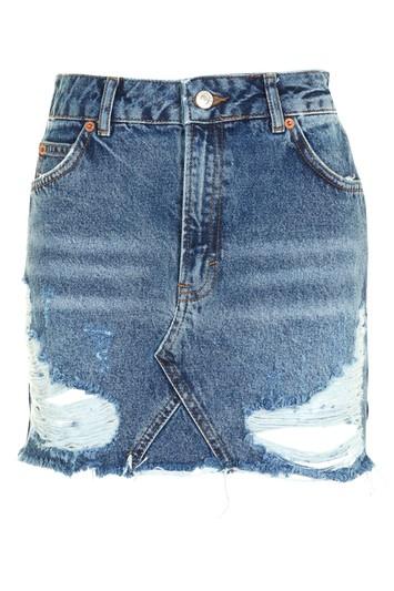 Topshop Moto Rip Denim Mini Skirt