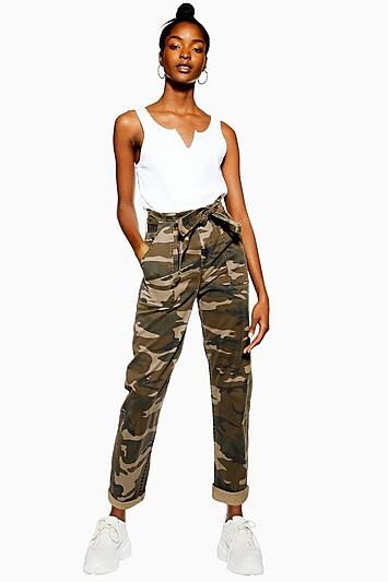 Topshop Camouflage Paperbag Trousers